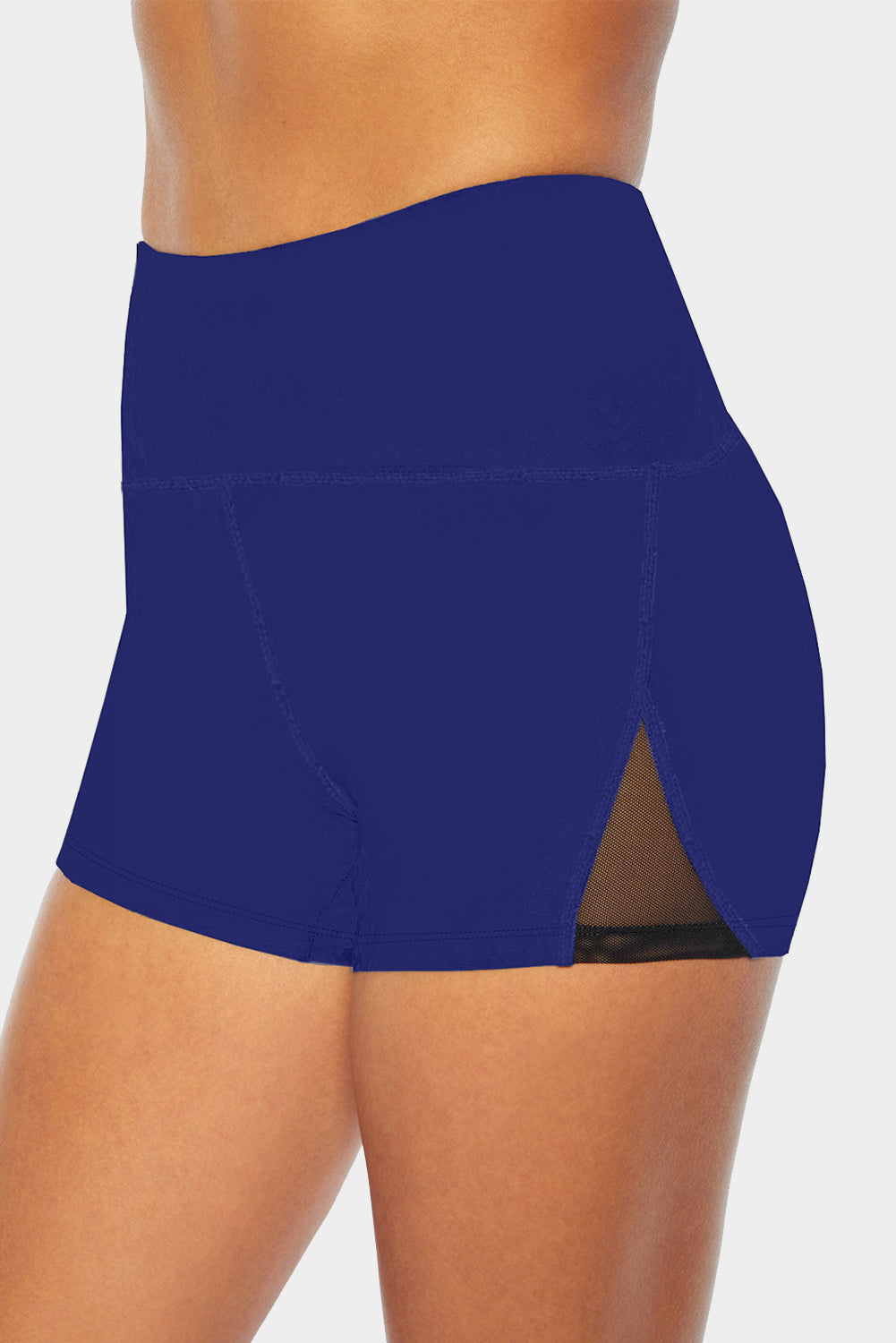 Blue Mesh Cutout Patchwork Swim Shorts