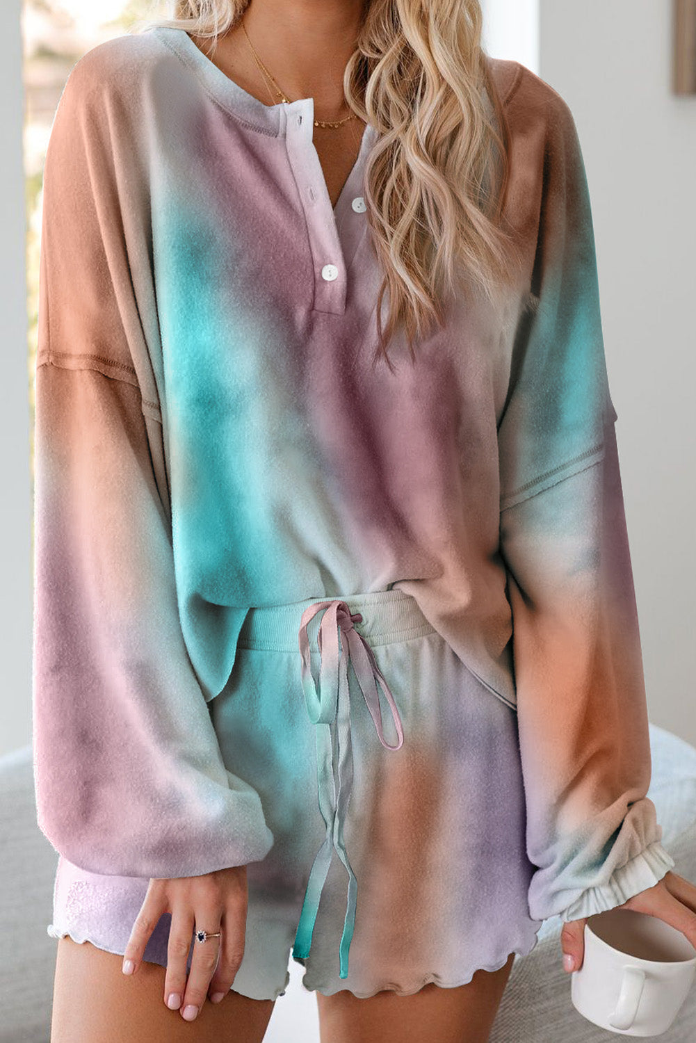 Multicolor Tie Dye Knit Pajamas Set