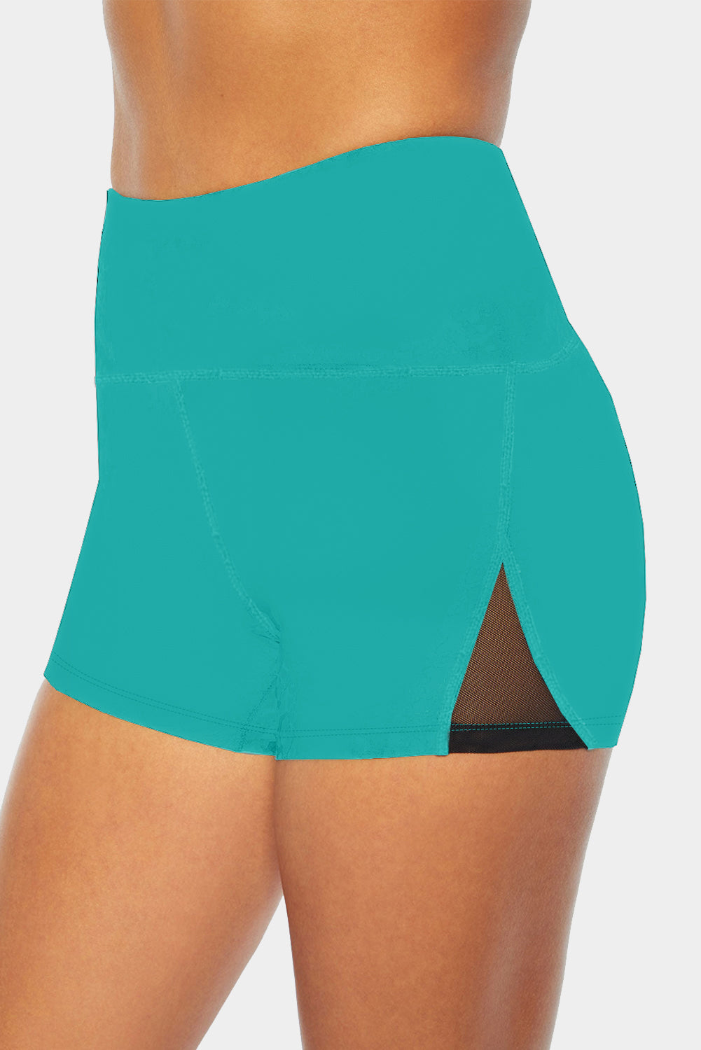 Green Mesh Cutout Patchwork Swim Shorts