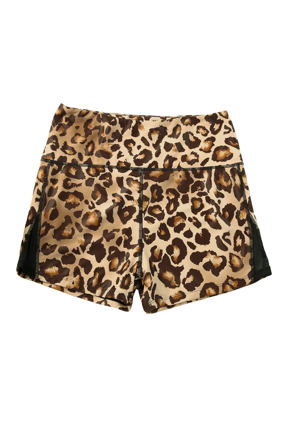 Leopard Mesh Cutout Patchwork Swim Shorts