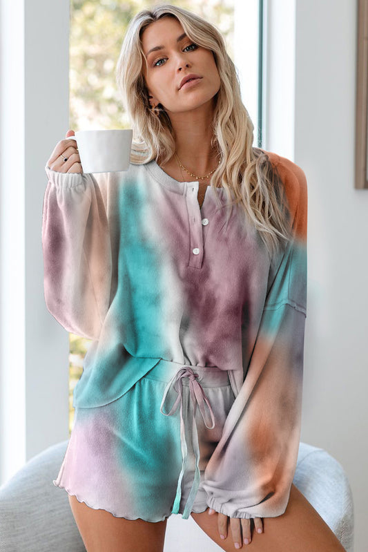 Multicolor Tie Dye Knit Pajamas Set