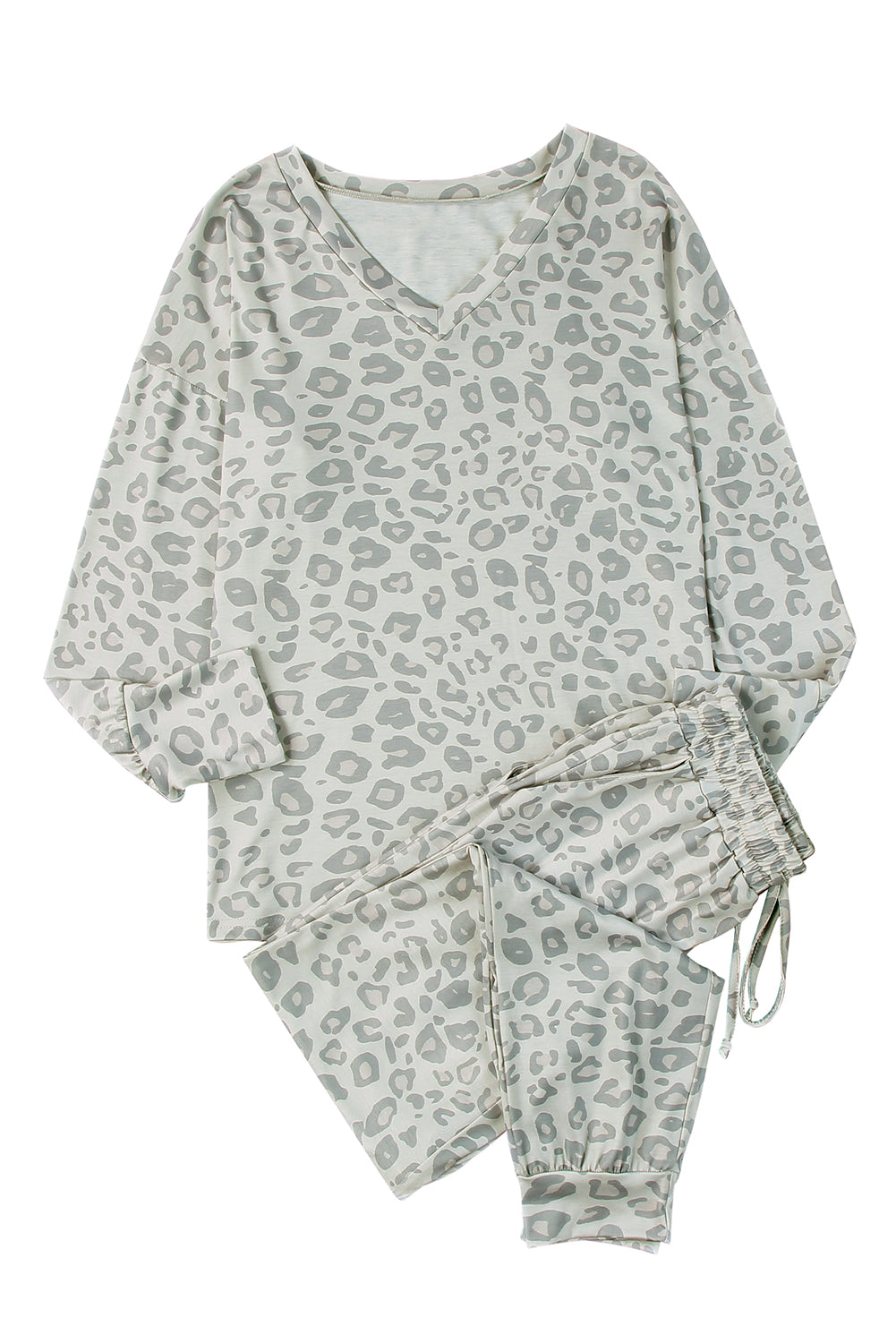 Leopard Print Long Sleeve Top & Drawstring Joggers Loungewear