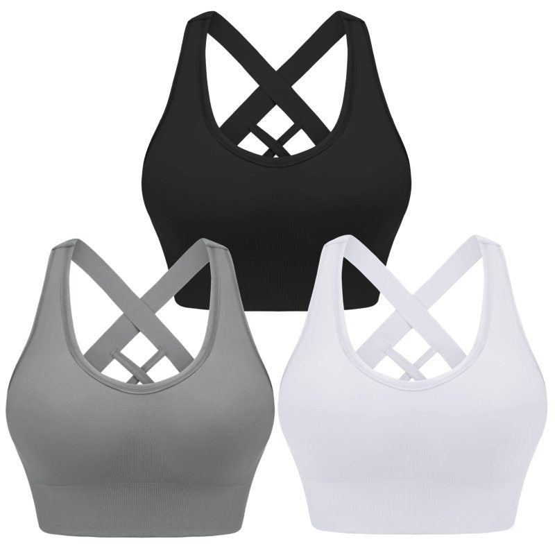 Women's cross strap seamless back sports bra