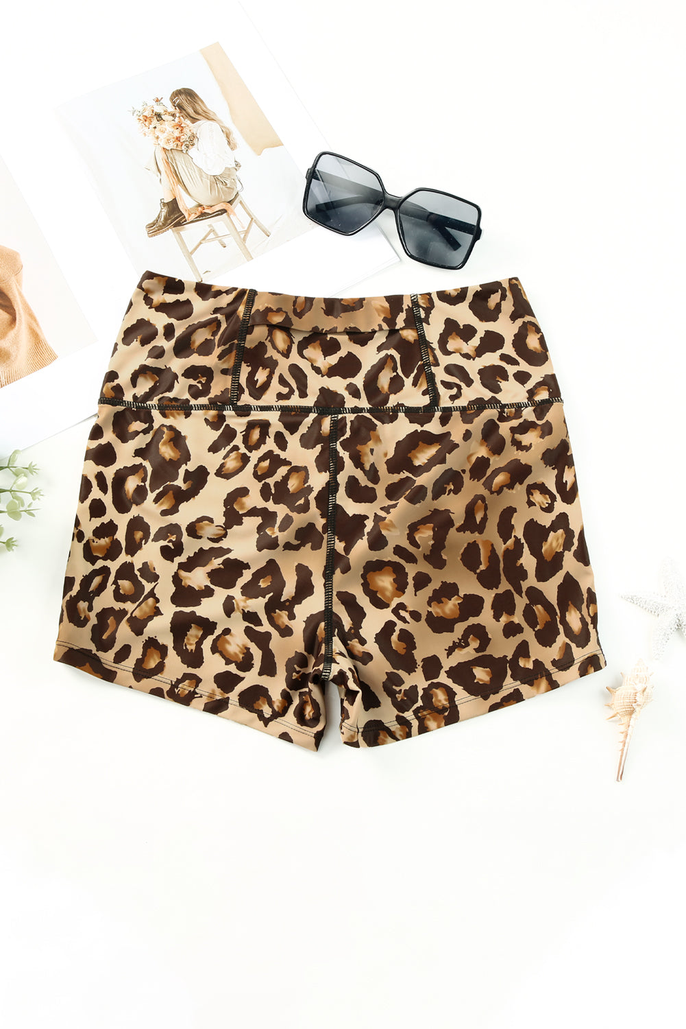 Leopard Mesh Cutout Patchwork Swim Shorts