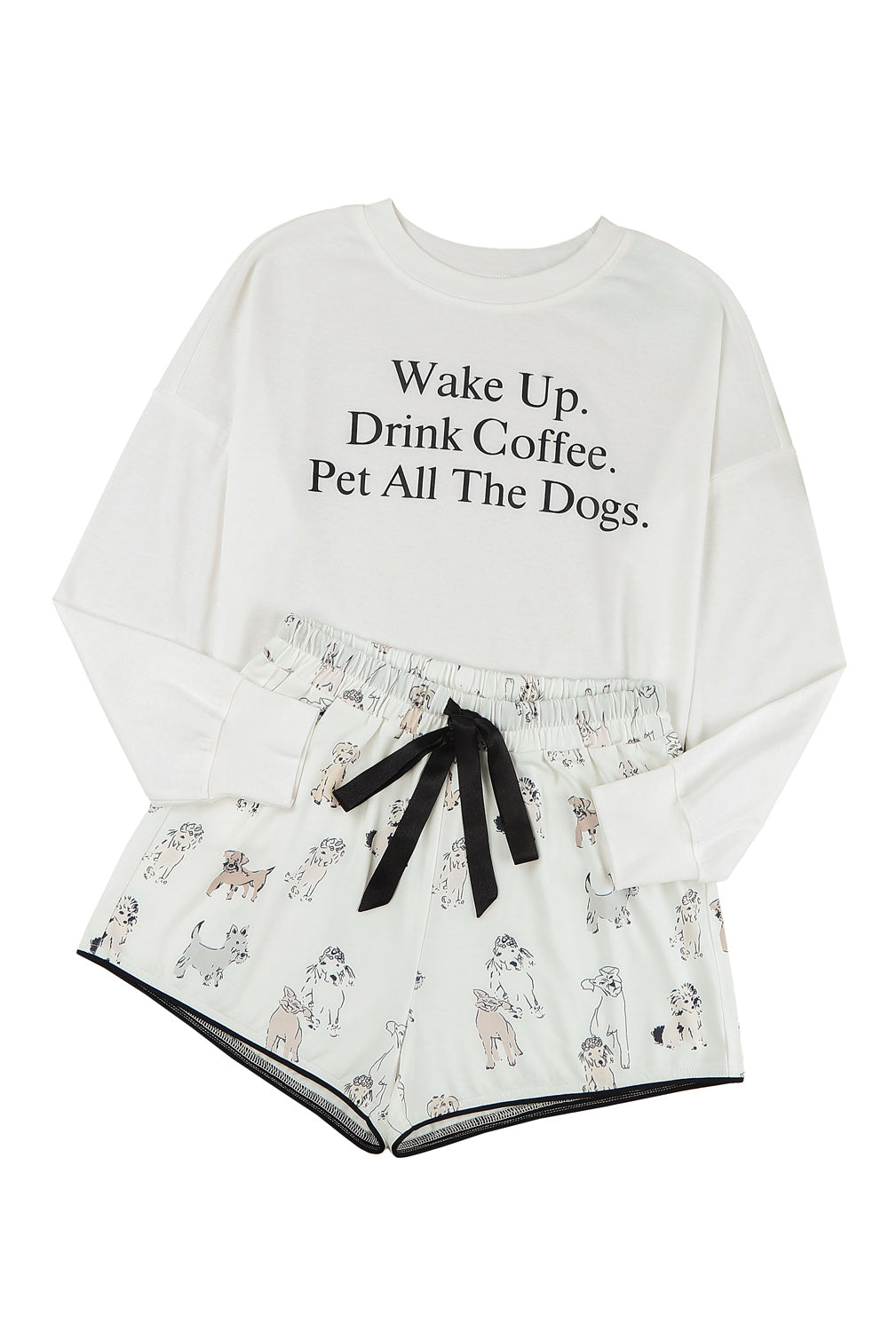 White Long Sleeve Letters Pullover and Animal Shorts Lounge Set