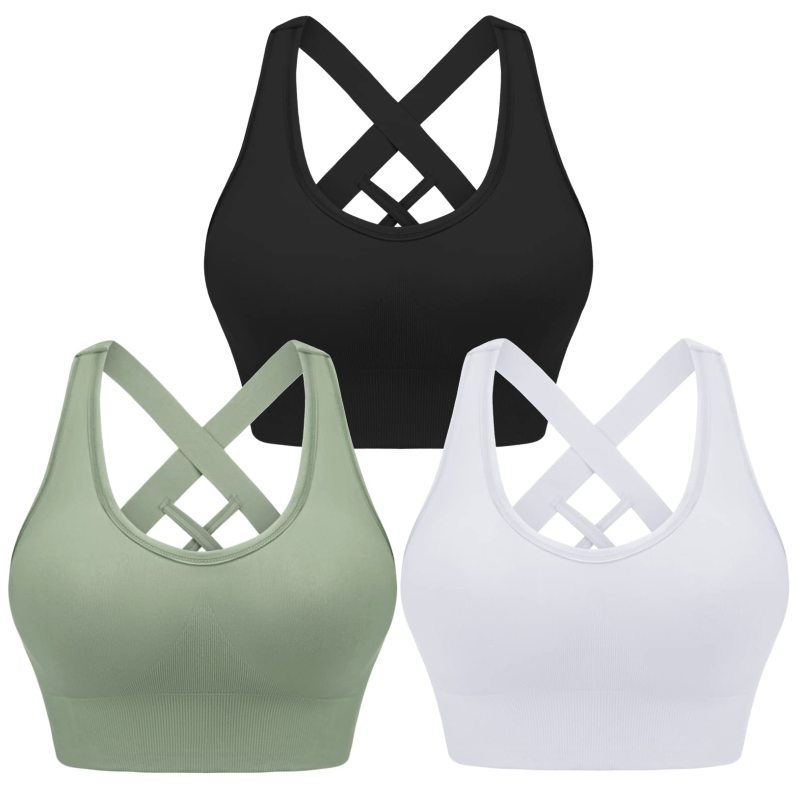 Women's cross strap seamless back sports bra