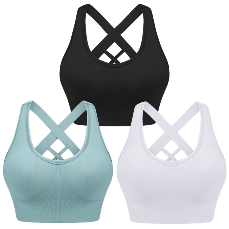 Women's cross strap seamless back sports bra