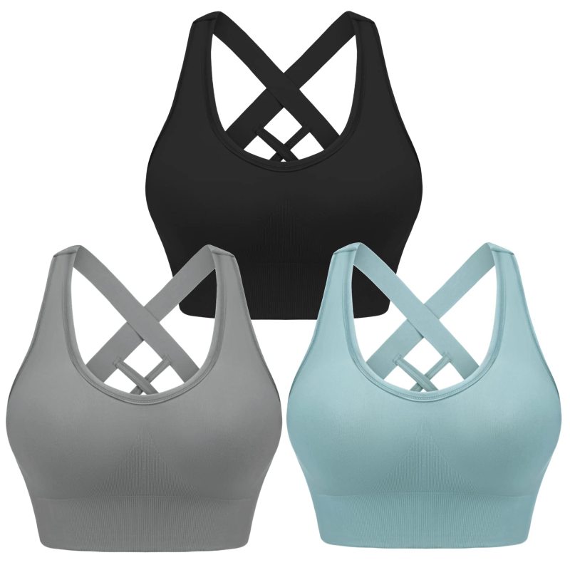 Women's cross strap seamless back sports bra