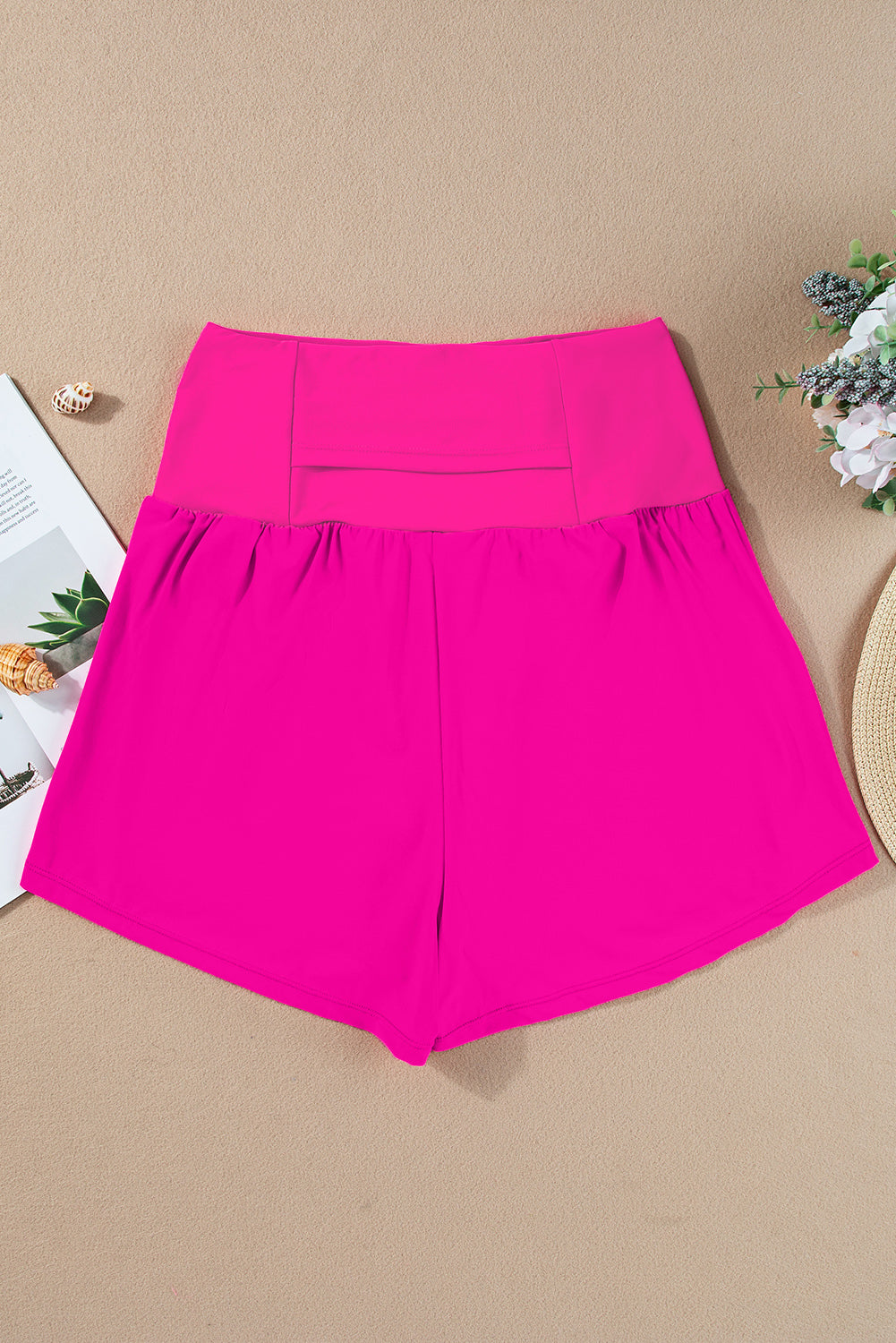 Rose Red Pocketed Wide Waistband Swim Shorts