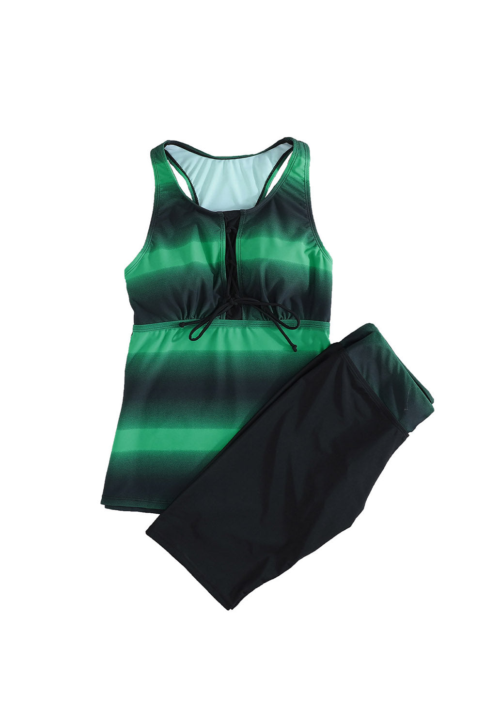 Green Black Ombre Print Racerback Tankini Swimsuit