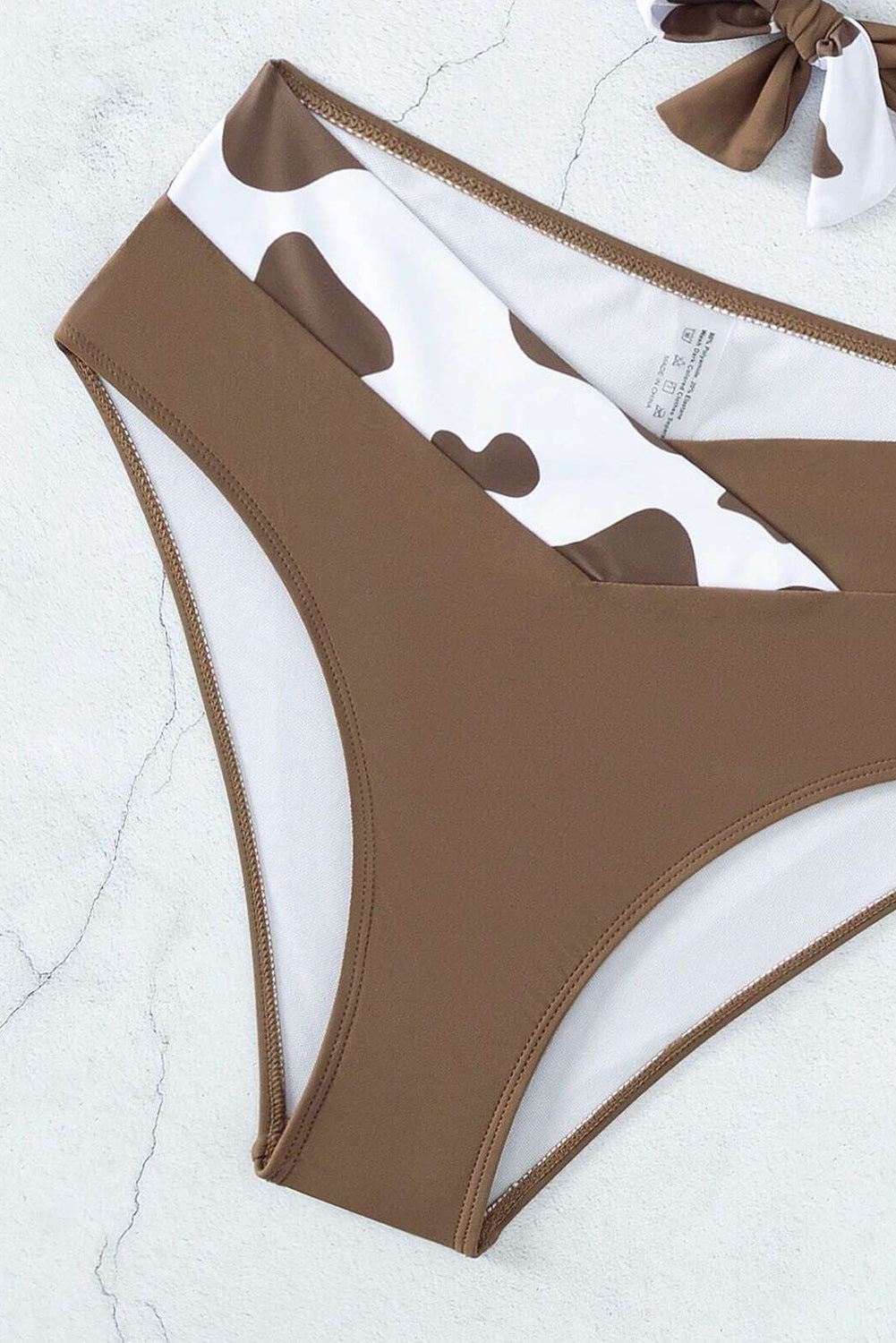 Coffee Contrast Cow Pattern Crossed Bikini