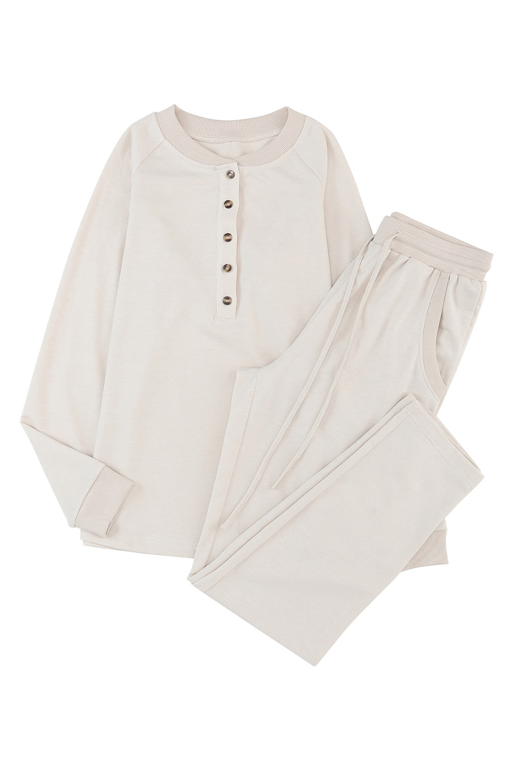 Apricot Long Sleeve Button Top and Drawstring Pants Set