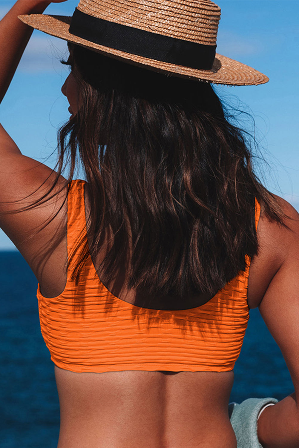 Orange Honey Comb Textured Swim Top