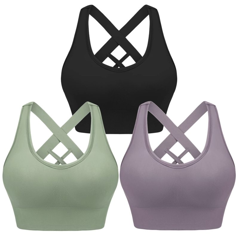 Women's cross strap seamless back sports bra