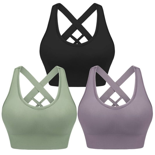 Women's cross strap seamless back sports bra