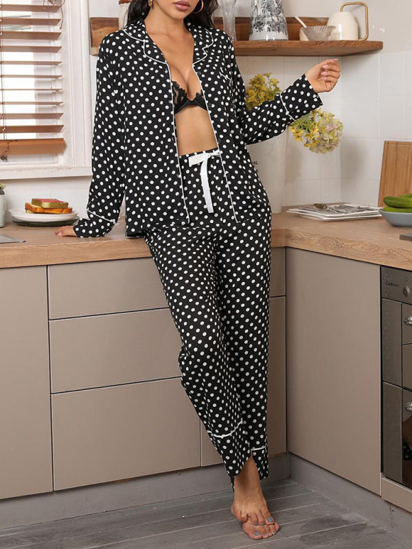 Women's polka dot long-sleeved trousers homewear set