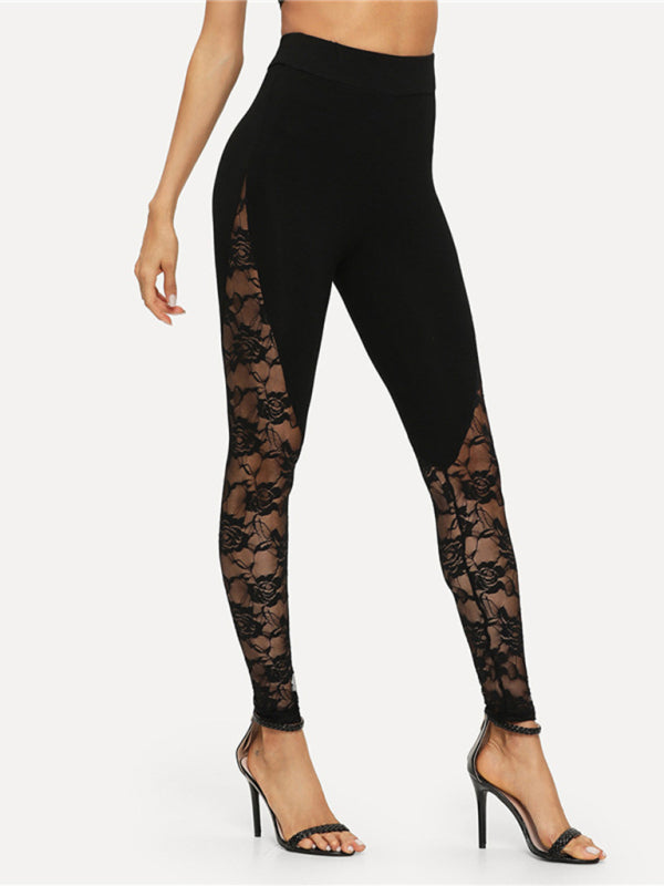 Sexy hollow lace stitching sports yoga leggings