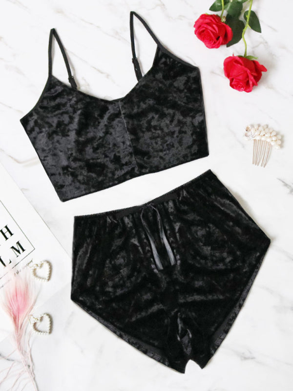 Sexy Velvet V-neck Underwear Two-Piece Set Sexy Lingerie Homewear Set