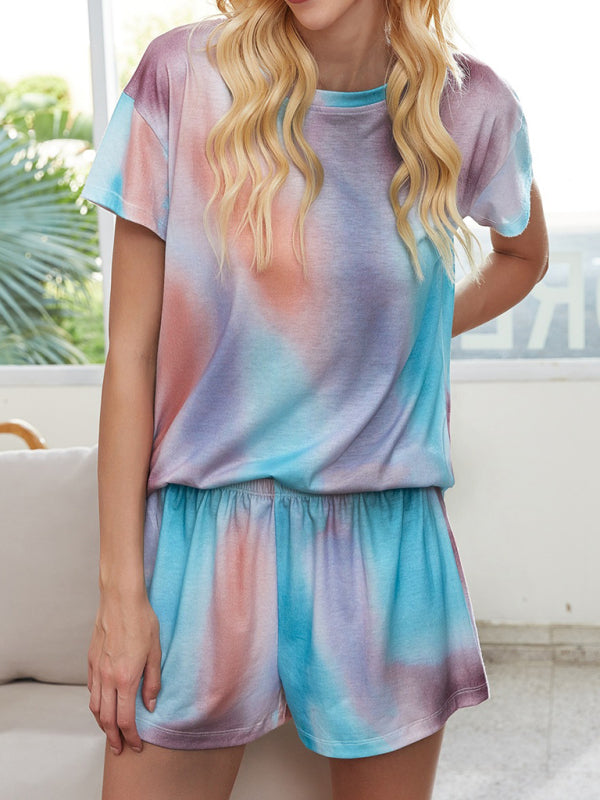 Casual print tie-dye gradient star pajamas short-sleeved homewear set