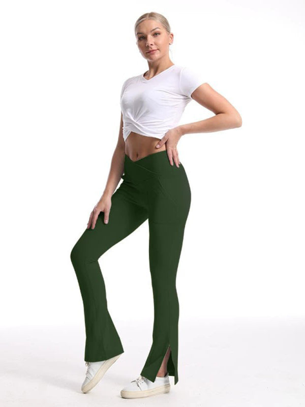 Slit Micro High Waist Elastic Hip Lifting Abdomen Dance Casual Sports Trousers