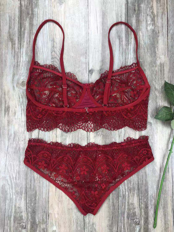 New lace sexy lingerie set solid color eyelash lace set