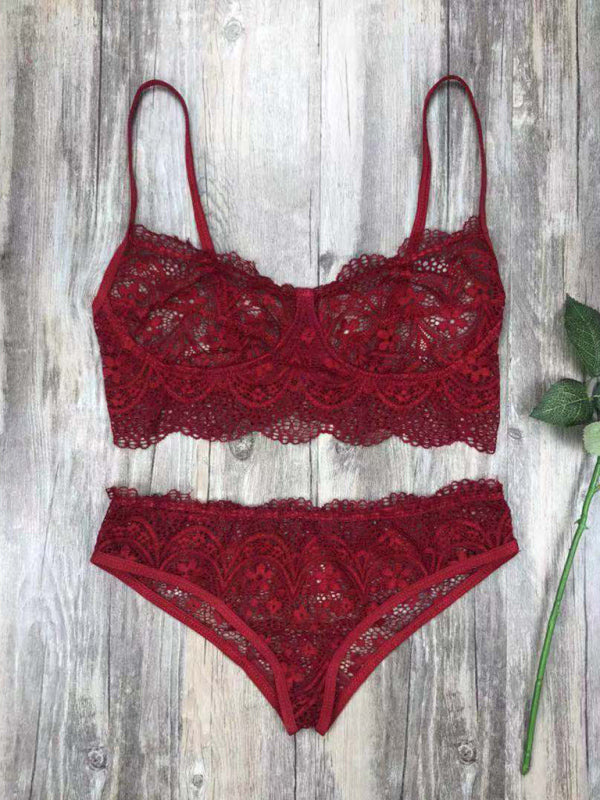 New lace sexy lingerie set solid color eyelash lace set