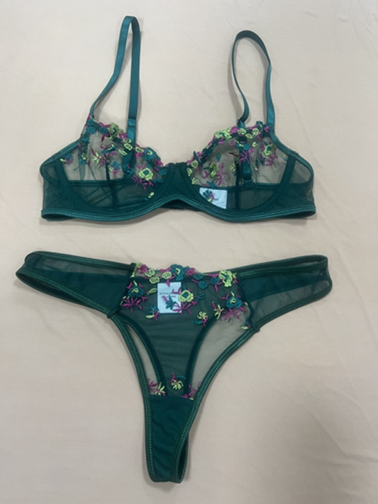 New women's sexy see-through floral lingerie set