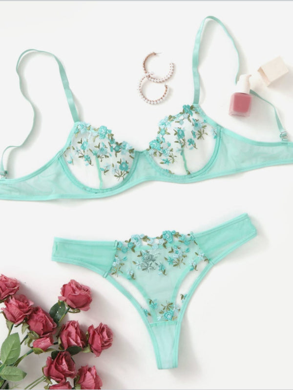 New women's sexy see-through floral lingerie set