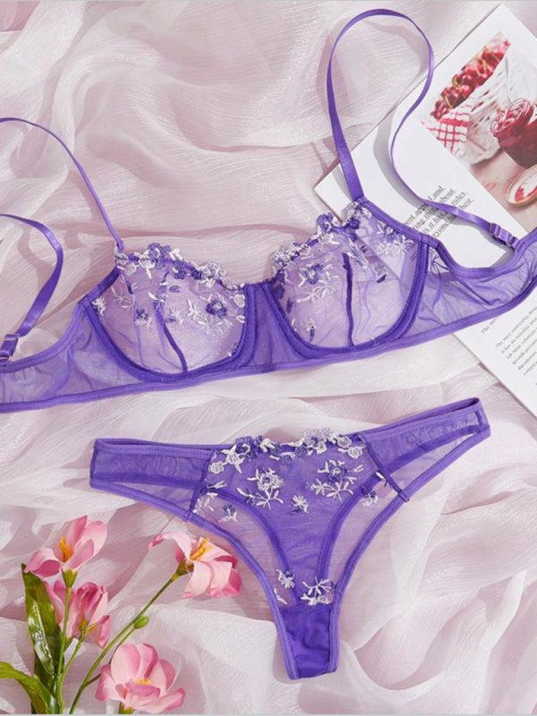 New women's sexy see-through floral lingerie set