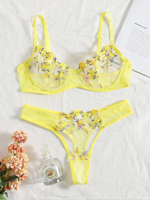 New women's sexy see-through floral lingerie set