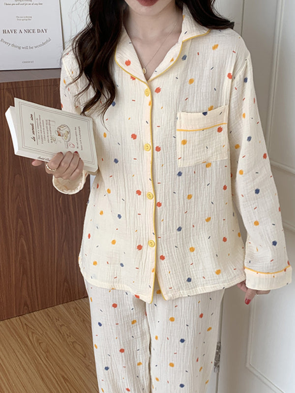 New women's sweet and cute style pure cotton gauze pajamas thin long-sleeved trousers home wear set