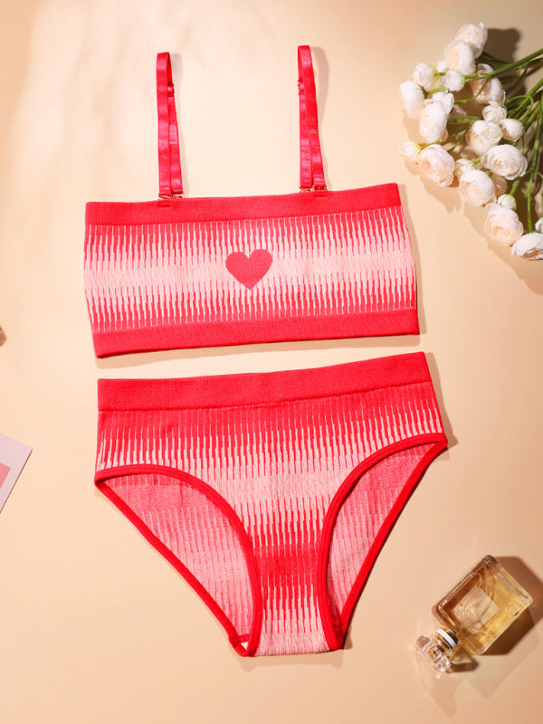 Women's New Valentine's Day Red Sexy Chest Wrapped Seamless One Shoulder Underwear Set