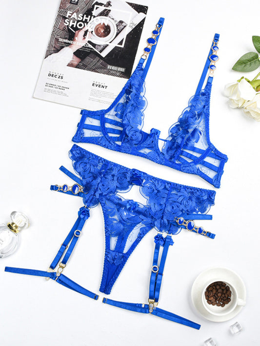 New embroidered bra retro decorative sexy push-up underwear set