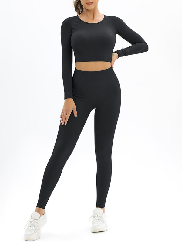 Women's seamless body-fitting beautiful back high elastic long-sleeved sports two-piece suit