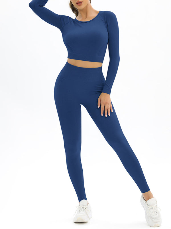 Women's seamless body-fitting beautiful back high elastic long-sleeved sports two-piece suit