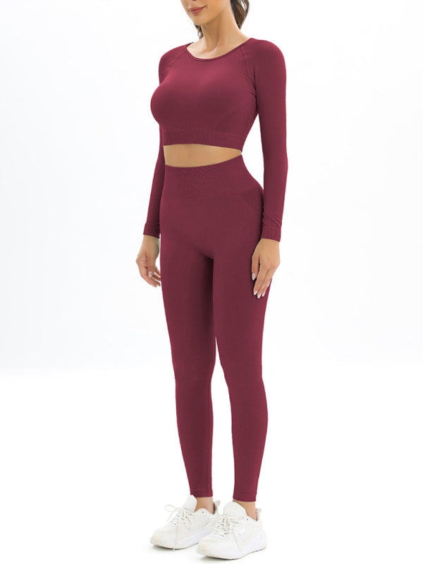 Women's seamless body-fitting beautiful back high elastic long-sleeved sports two-piece suit