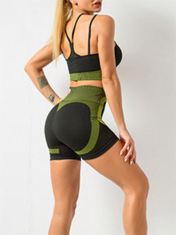 Women's quick-drying tight seamless backless camisole+shorts yoga suit