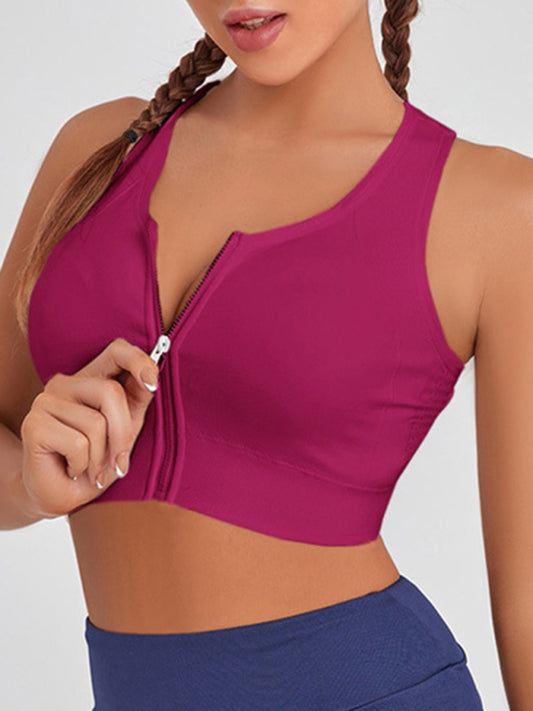 Women's Solid Color Front Zipper Shockproof Yoga Bra Tank Top