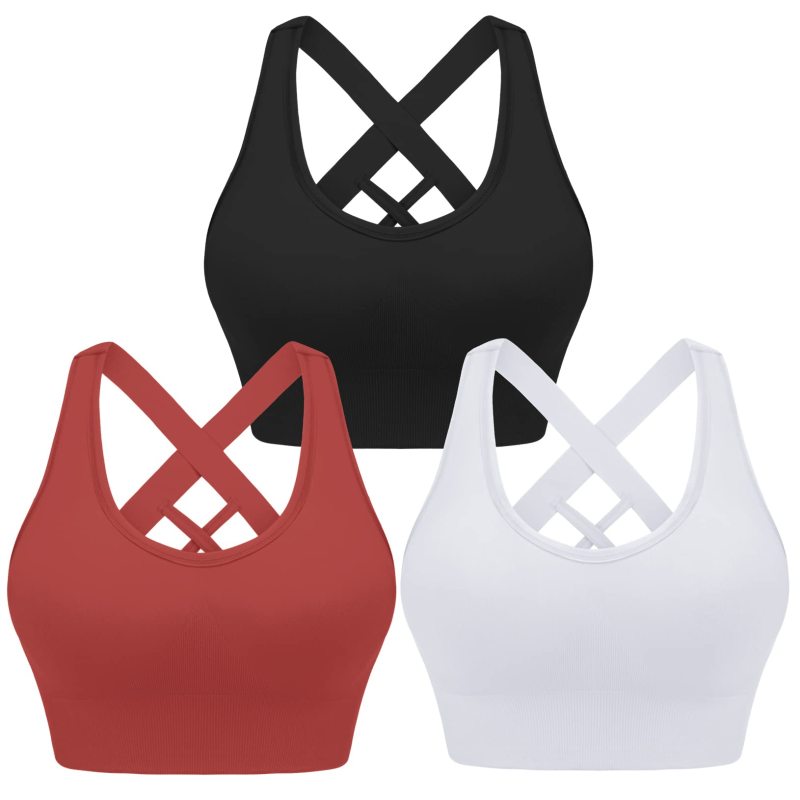 Women's cross strap seamless back sports bra